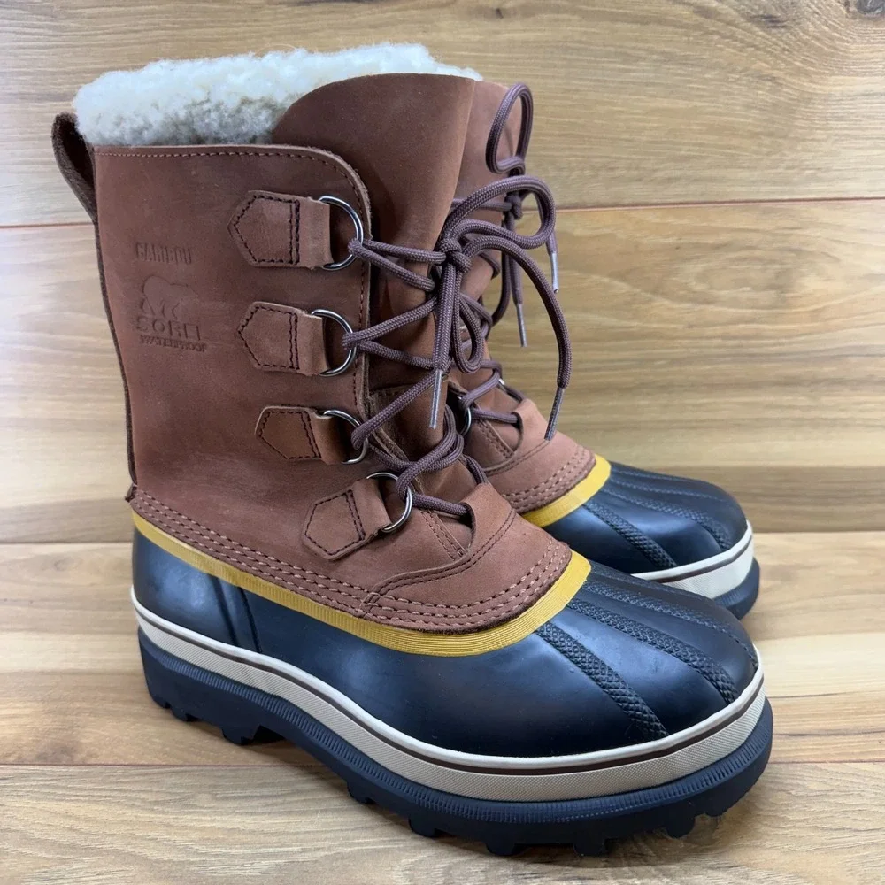 Sorel Caribou Snow Boots Womens 7.5 Rust Brown Nubuck Sherpa Apres Ski Lug Sole
